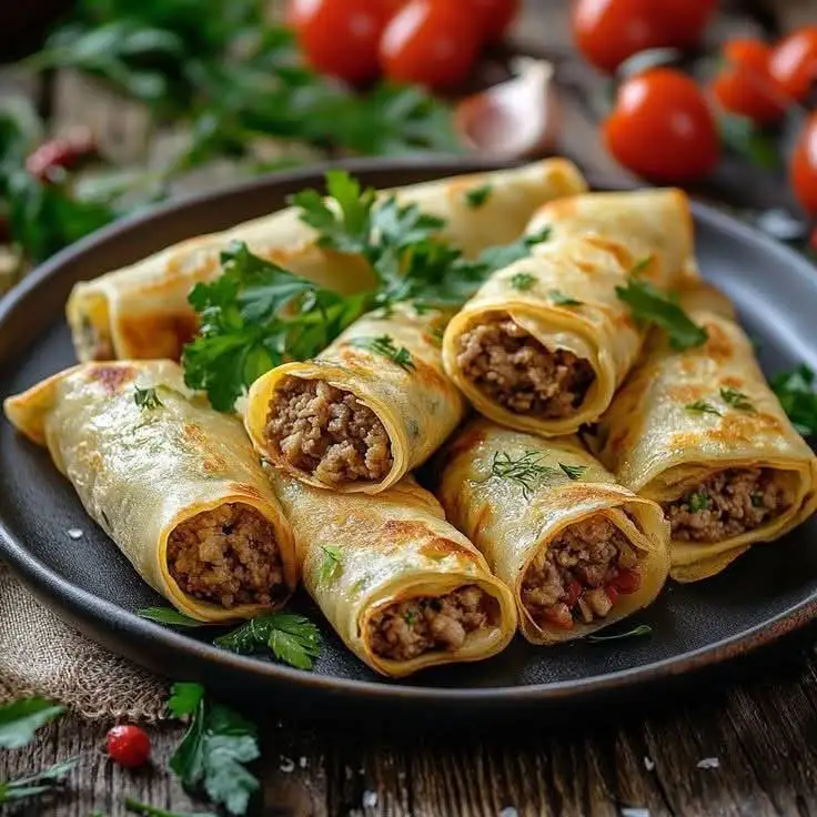 Gefüllte Crêpes mit Hackfleisch