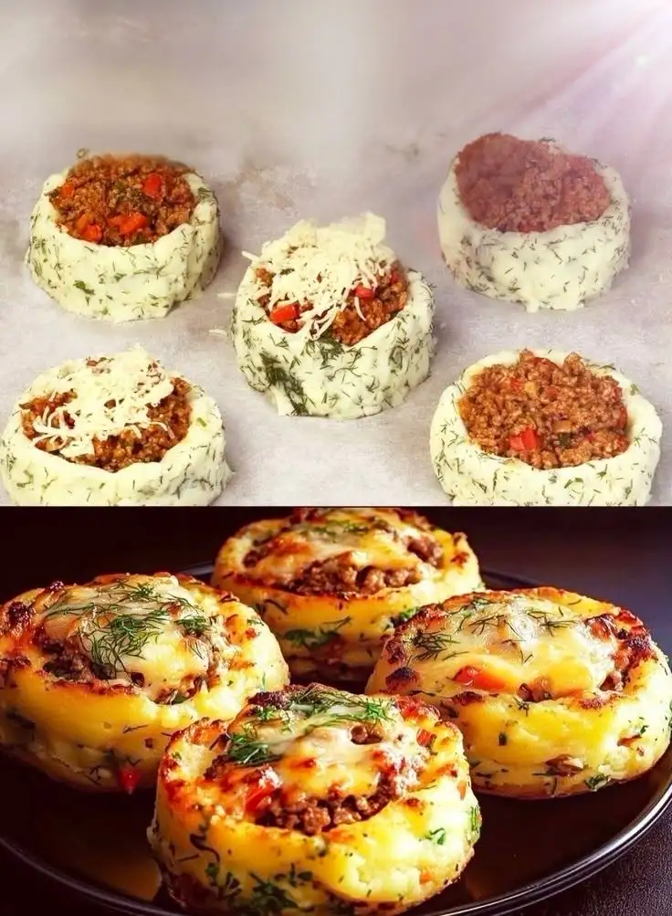 Kartoffelpüree-Nester mit Hackfleisch