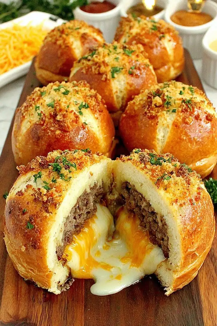 Gefüllte Brotbrötchen mit Hackfleisch und Käse