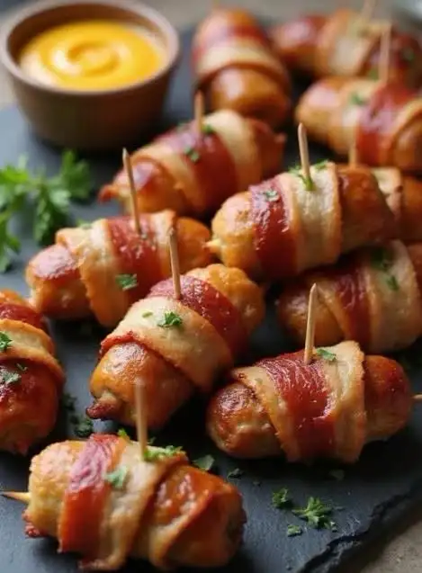 Mini-Blätterteig-Häppchen mit Speck und Würstchen