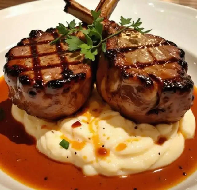 Gegrillte Lammkoteletts mit cremigem Kartoffelpüree