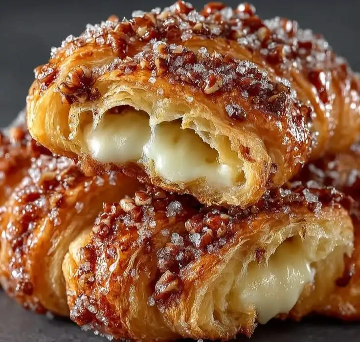 Gefüllte Croissants mit Creme und karamellisierten Nüssen