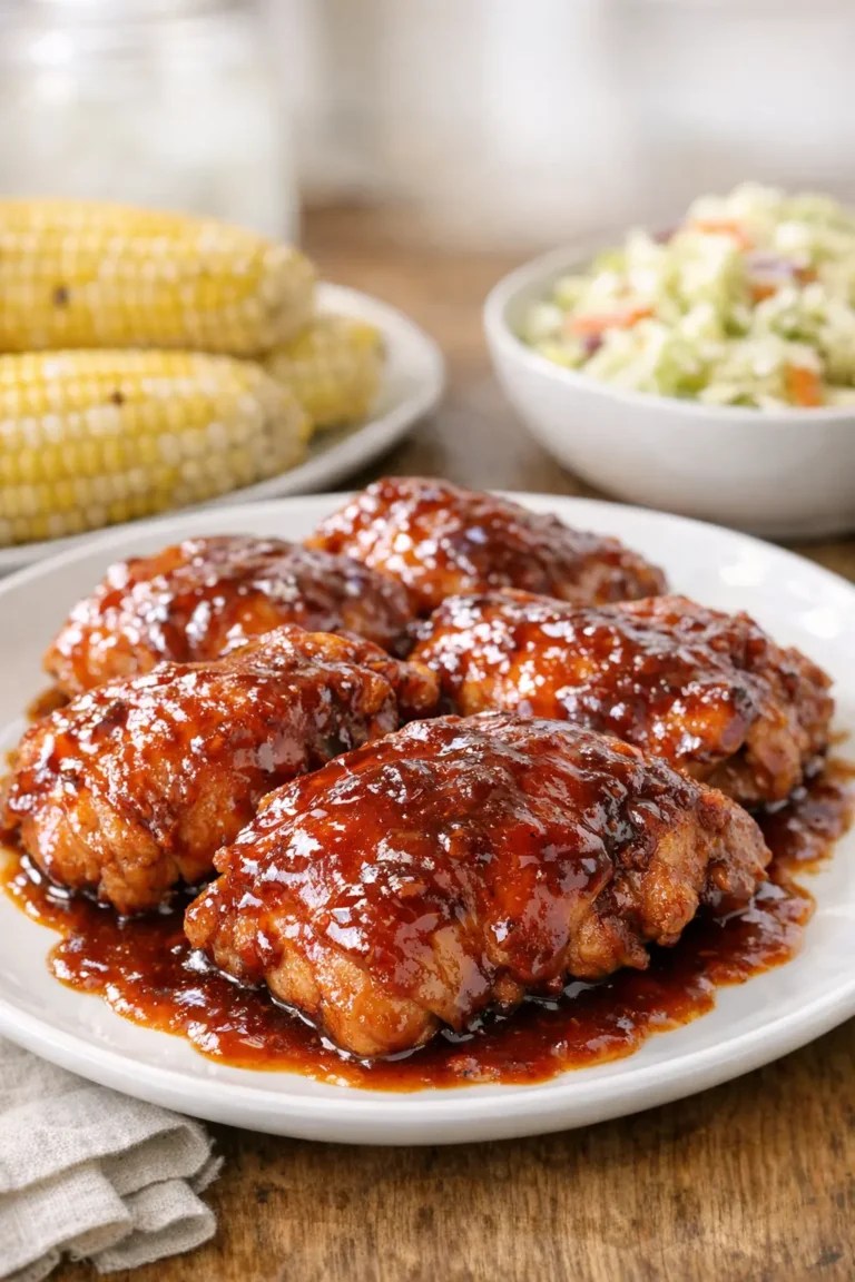 Saftig glasiertes Slow Cooker Chicken mit Barbecuesauce und Sommerbeilagen