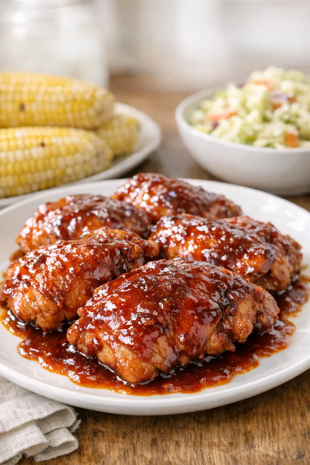 Saftig glasiertes Slow Cooker Chicken mit Barbecuesauce und Sommerbeilagen