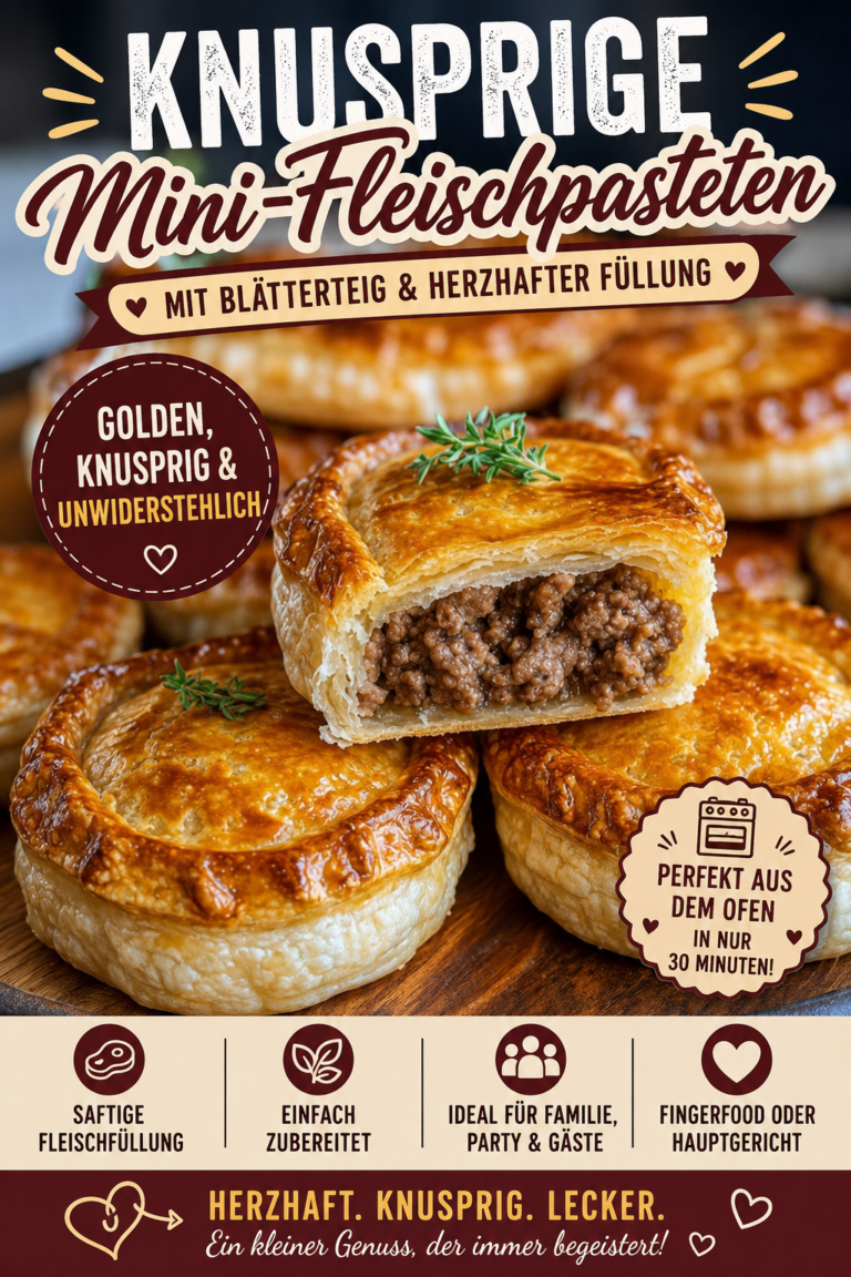 Goldbraune Mini-Fleischpasteten mit Blätterteig und saftiger Rinderhackfleischfüllung