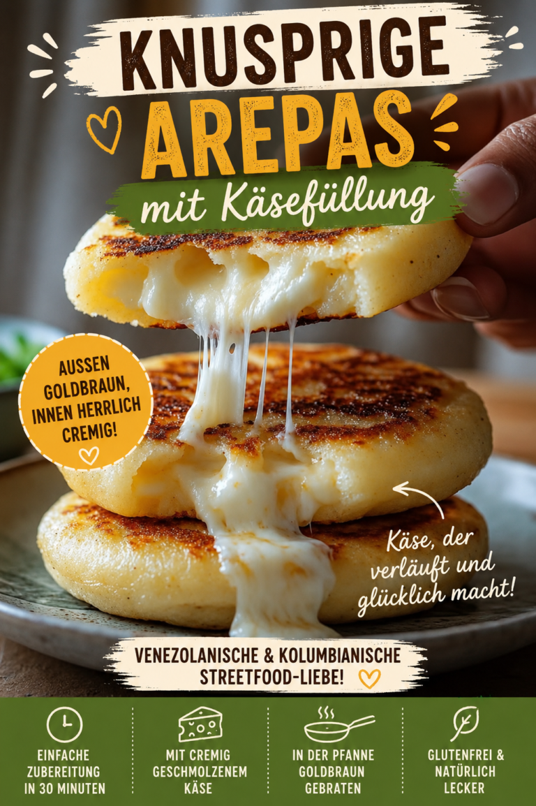 Goldbraune Arepas mit Käsefüllung und cremig geschmolzenem Mozzarella aus der Pfanne