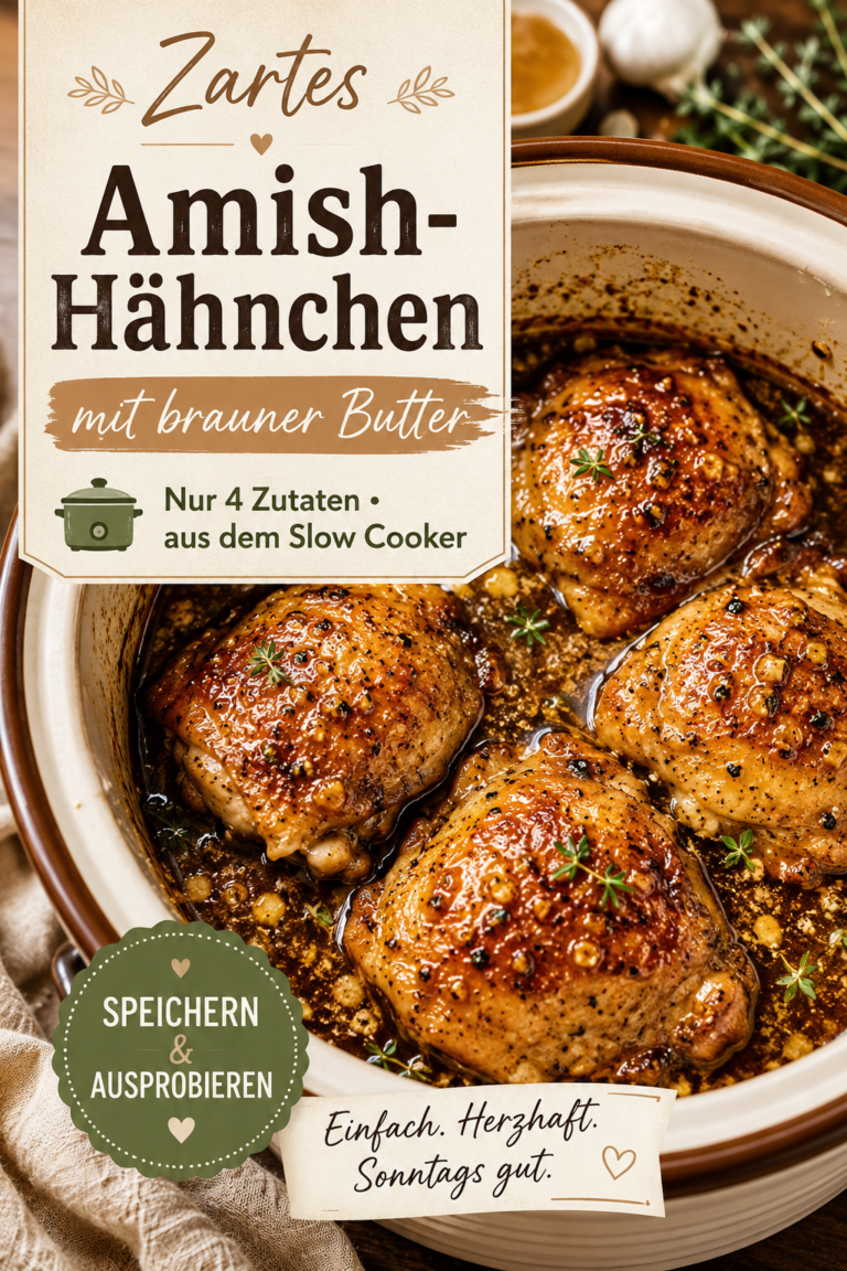 Zartes Amish-Hähnchen mit brauner Butter aus dem Slow Cooker in einer glänzenden Zwiebelsauce