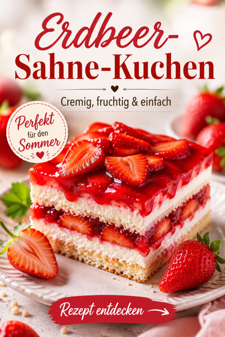 Erdbeer-Sahne-Torte ohne Backen mit Mascarponecreme, frischen Erdbeerscheiben, glänzendem Tortenguss und Keksboden