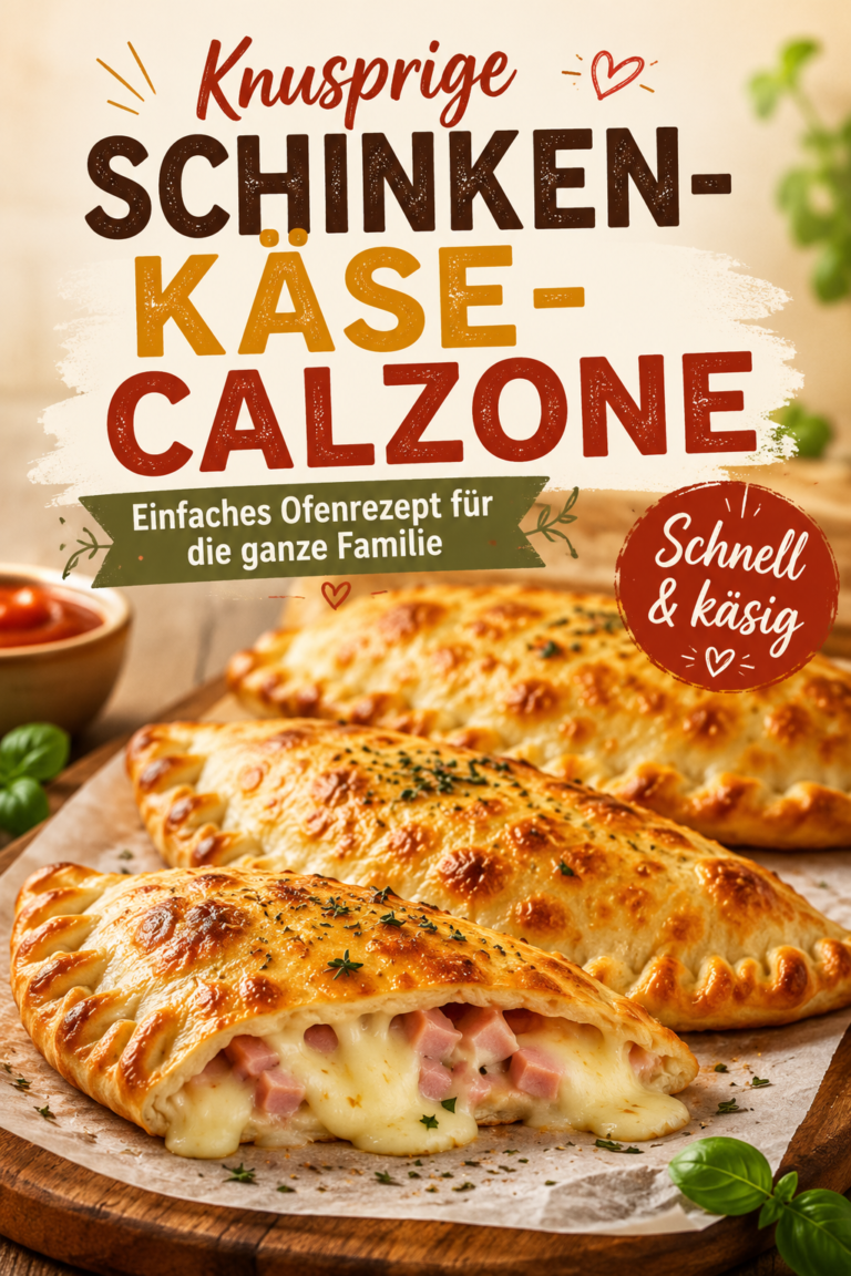 Goldbraune Schinken-Käse-Calzone mit Kochschinken, Mozzarella, Tomatensauce und geschmolzenem Käse