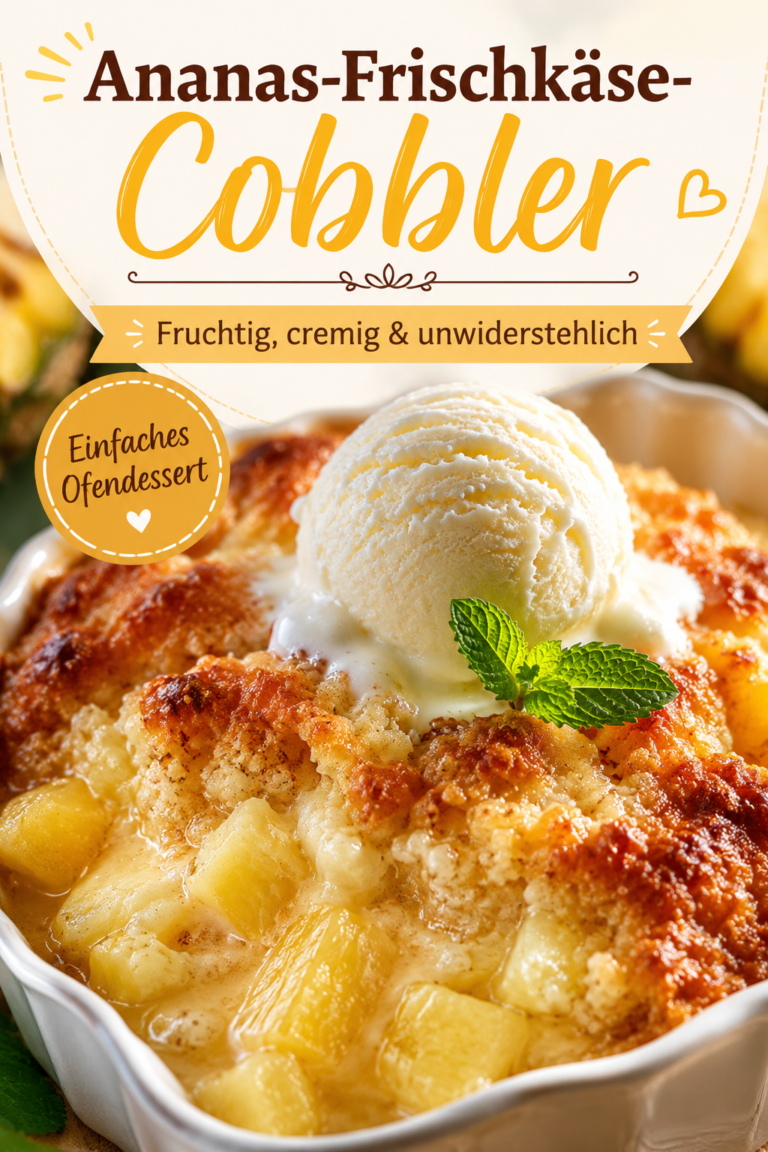Goldbrauner Ananas-Frischkäse-Cobbler mit saftigen Ananasstücken und cremigen Frischkäseinseln