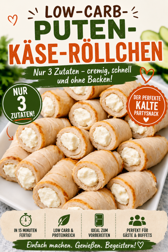 Low-Carb-Puten-Käse-Röllchen mit cremiger Frischkäsefüllung, in mundgerechte Scheiben geschnitten und auf einer Platte angerichtet