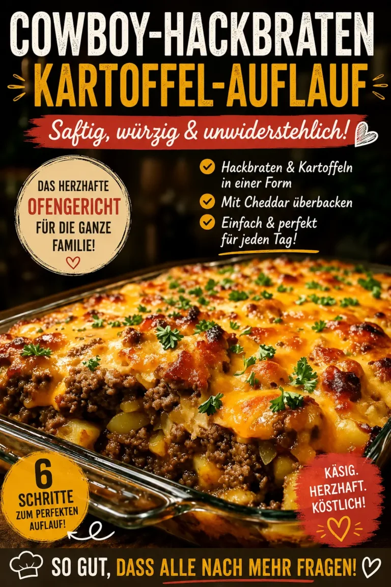 Cowboy-Hackbraten-Kartoffel-Auflauf mit würzigem Rinderhack, goldbraunen Kartoffeln und geschmolzenem Cheddar